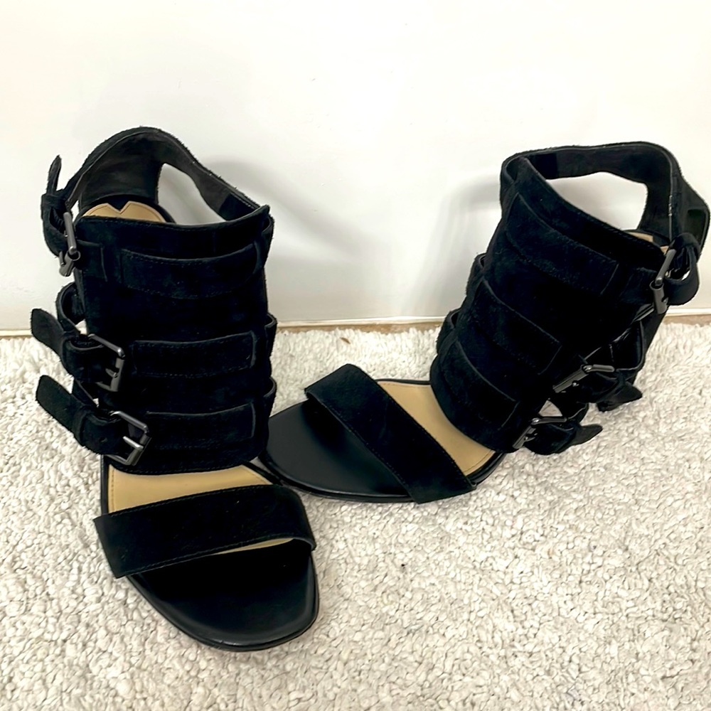 Black Bia Spiga suede heels.